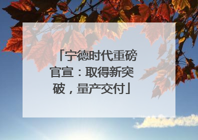 宁德时代重磅官宣：取得新突破，量产交付